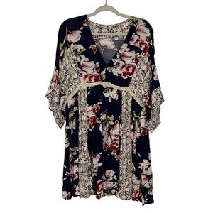 Umgee Floral Mini Dress - Navy and Red
